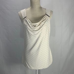 White House Black Market Silver Studded Cream Draped Neck Sleeveless Top…